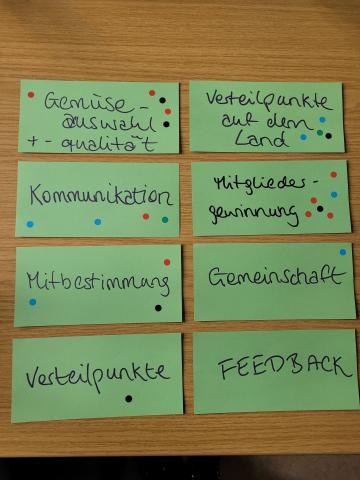 Kärtchen mit Themen, über die wir gemeinsam diskutiert haben.