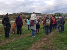 Die Festbesucher*innen beim Feldspaziergang.