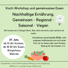 Die Einladung zum Koch-Workshop und gemeinsamen Essen.